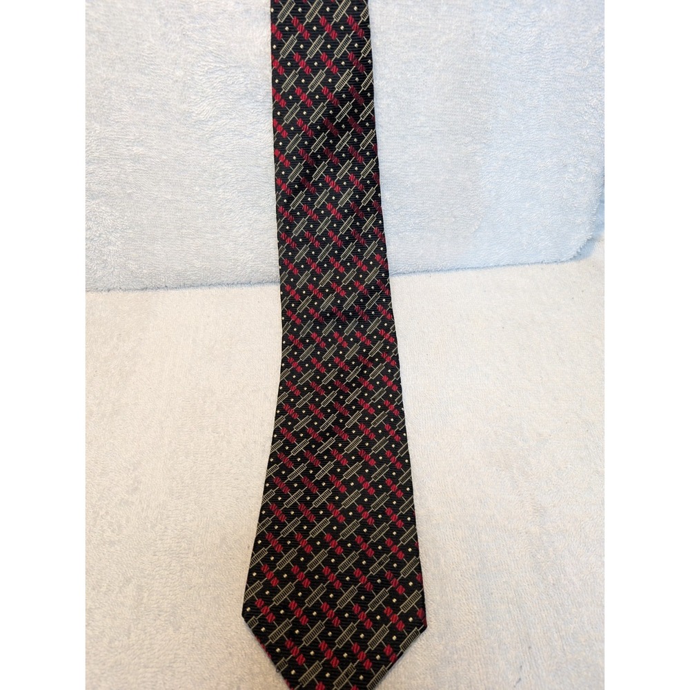 Villa Bugatti Tie 100% Italian Silk Vintage Necktie‎ Red Black Italy